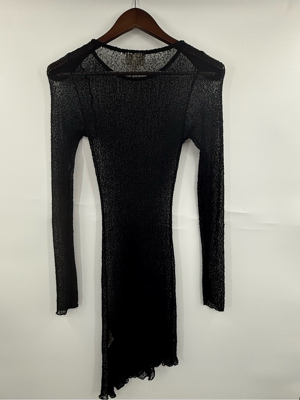 Ambra Maddalena Sheer Knit Mesh Dress Cover Up Black Asymmetrical Hem Size M - Picture 3 of 10